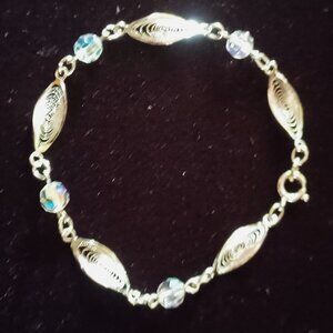 Sterling Silver-Aura Borealis beaded Bracelet 7"